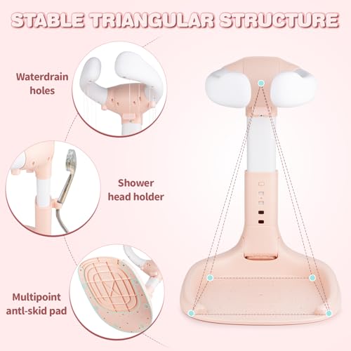 Image of Foldable Baby Shower Stand, Anti-Slip Baby Shower Standing Support, Adjustable Baby Shower Stand, Soporte para Banera de Bebe, Baby Bathtub with Stand Ideal Gift for Infants 6-36 Months (Pink)