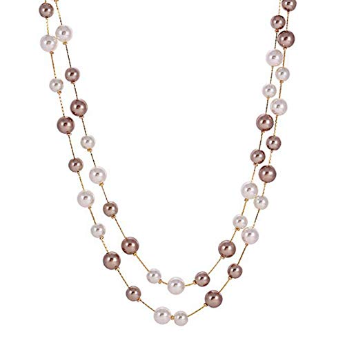 Jude Jewelers Long Double Strand Faux Pearl Statement Cocktail Party Necklace (White Gold)
