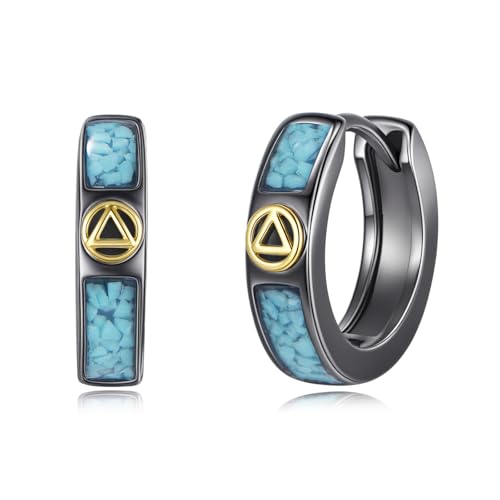 Boucles d'oreilles Turquoise Créoles Argent Sterling 925 pour Alcooliques Anonymes Homme Femme