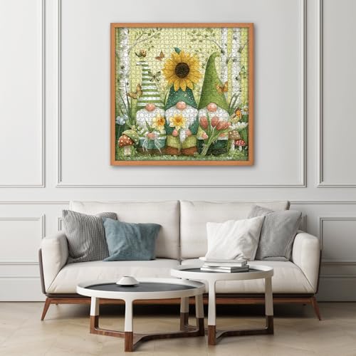 Rompecabezas de duendes primaverales para adultos, 1000 piezas, escena natural con girasoles, tulipanes, mariposas y pájaros, arte floral para pared miniatura 4