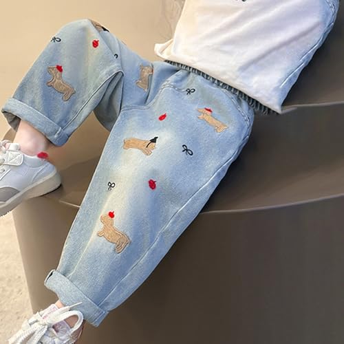 Girls Wide Leg Jeans Kids Baggy 𝐂artoon Embroidery Elastic High Waist Denim Pants Y2k Vintage Streetwear Pants3
