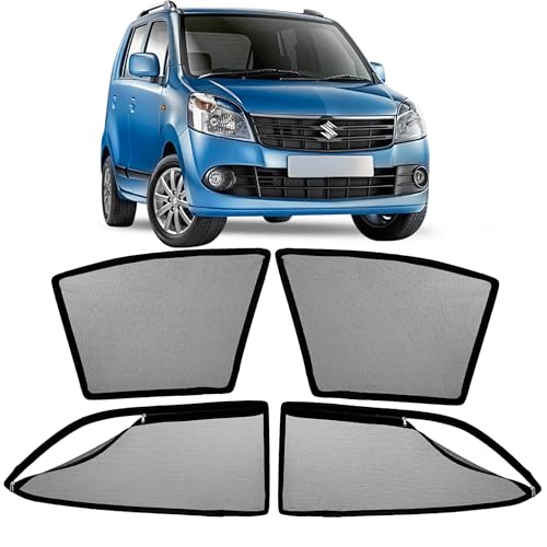 Image of AutoStory Magnetic Car Sunshade for WagonR 2010-2019 | Front Half Cut for Mirror Visibility + Rear Full Coverage with Zipper | Heavy Heat & UV Protection | Privacy Side Window Curtains Shades