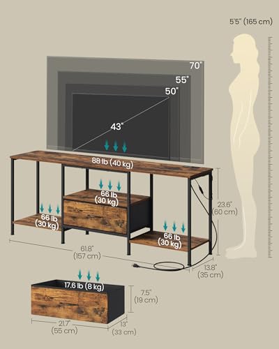 Image of SONGMICS BELLAH Collection - TV Stand for TVs Up to 70 Inches, Media Console Table and Entertainment Center Unit for Living Room, with Shelves and Drawer, Steel, Industrial, Rustic Brown ULGS131K101S