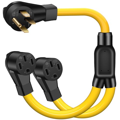 LAZMUMI 50 Amp Y Splitter Adapter Cord for RV and EV 4 Prong 250V NEMA 14-50P to 2X 14-50R Heavy Duty 6/3+8/1 Gauge STW Wire Outdoor Power Extension Cord for RV/EV/Tesla Model 3 X Y 3FT