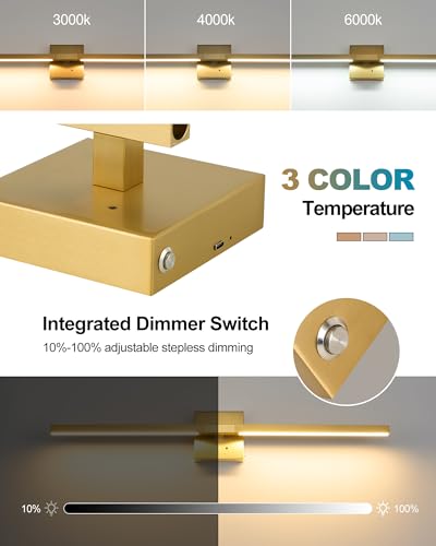 Image of Rayogale Gold Battery Operated Wall Sconce with Remote Control 36 Inch | 3000 /4500 /6000K Dimmable 8000mAh Wireless Rechargeable Wall Sconces Set of Two with Timer for Living Room, Bedroom, TV