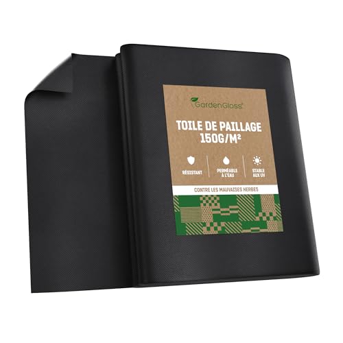 GardenGloss 10m² Toile de Paillage Anti Mauvaises Herbes 150 g/m² Très Épaisse – Géotextile Contre Les Mauvaises Herbes – Perméable à l'eau et...