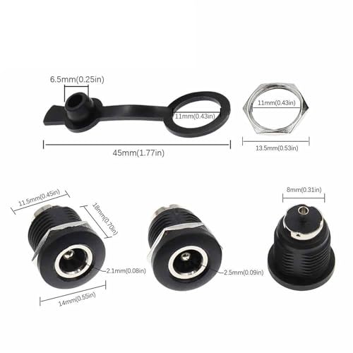 Conector de alimentación CC DC-022D de 5,5x2,1mm con tuerca para chasis, pack de 5 unidades 7