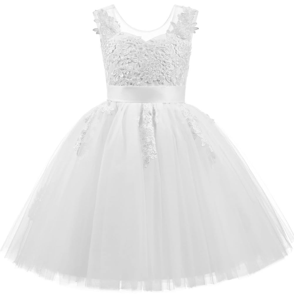 PLWEDDING Encaje V Volver Tul Vestido De Niña De Flores Junior Niñas Dama De Honor Boda V