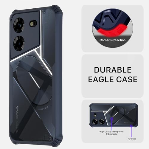 Image of Pikkme Tecno Pova 5 / Tecno Pova 5 Pro 5G Back Cover | Crystal Clear Transparent Back | Ultra Hyrbid | Full Camera Protection | Raised Edge | Bumper Back Case (Blue)