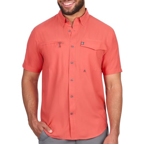 The American Outdoorsman Men's Featherweight Short Sleeve Button Down Fishing Shirt - Outdoor Sun Protection Moisture-Wicking