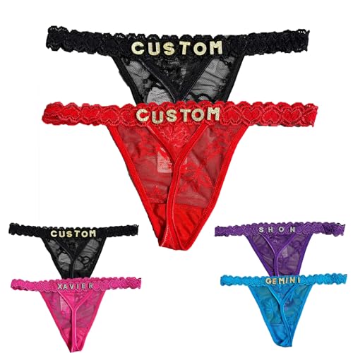 2-Pack Custom Thongs Rhinestone Name Thongs - Personalized Thong for Women with His Name Customized G-String Panties
