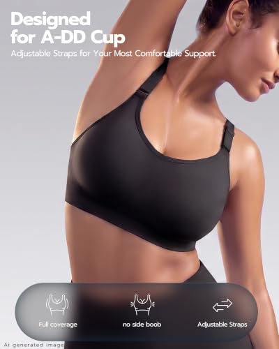 Image of FITTIN Adjustable Sports Bra for Women: High Support for Workout Gym | Adjust in 3s While Wearing Customize Your Comfort Supportive Fit Full Coverage Racerback Padded for Training Yoga