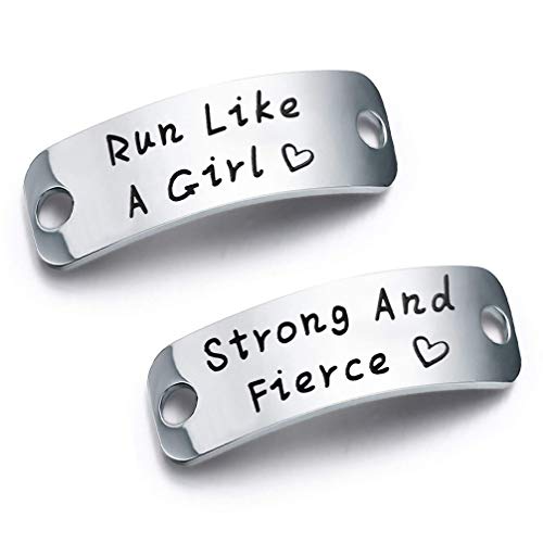 bobauna Shoe Lace Tag Strong And Fierce Inspirational Trainer Tags Gift For Runner Marathon gift (run strong fierce)