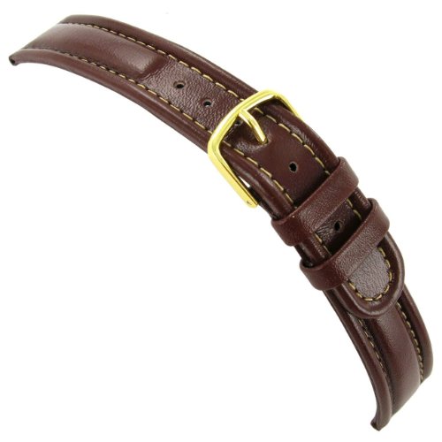 18mm Hirsch Mustang Style Brown Genuine Calfskin Leather Watch Band with White Stitching 12350210