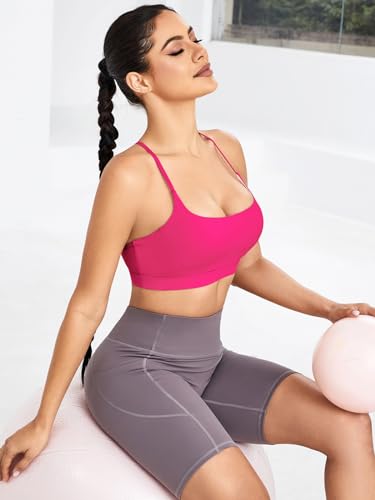 Image of RUNNING GIRL Y-Back Sports Bras for Women, Medium Impact Wirefree Padded Bra Workout Crop Top Longline Sports Bra Push up(WX2915Bright Pink,XXL)