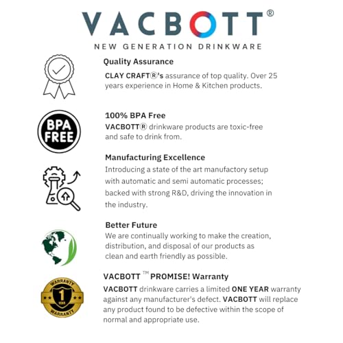 Image of CLAY CRAFT VACBOTT KITKAT Double Walled|18 Hours Hot and 24 Hour Cold Vacuum Insulated Flask Bottle|600ml, Water Bottles School|Office|Home|Gym|Travelling|BPA-Free|BIS Certified|1Year Limited Warranty