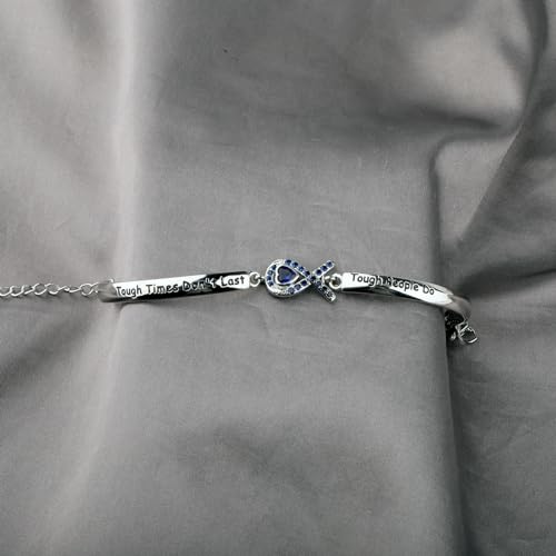 CENWA Blue Ribbon Awareness Charm Colon Cancer Fighter Bracelet Tough Times Don’t Last Bracelet Gift for Cancer Survivor4