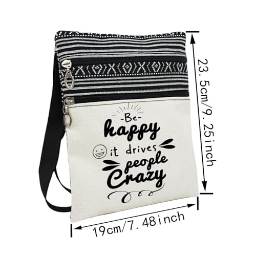 Be Happy Messenger Bag Small Ethnic Pattern Printed Adjustable Strap Crossbody Zipper Bag Phone Bag Wallet Cute Shoulder Handbag Inspirational Present for Women2