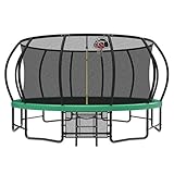 Lyromix 15FT Outdoor Trampolines for Kids and Adults, Pumpkin Trampolin with Curved Poles, Recreational Trampolin with Basketball Hoop and Safety Enclosure Net for Kids and Adults