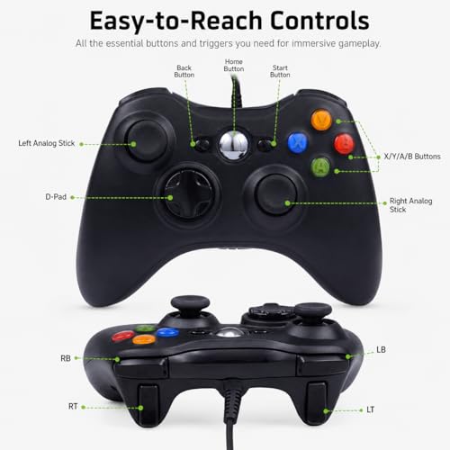 Image of PlayxSundi X-360 Wired Game Controller | Dual Vibration Joystick Gamepad | USB Plug & Play | Compatible with Xbox 360, Xbox 360 Slim & PC Windows XP /7 /8 /10 /11 | 2.2M Cable | RoHS CE Certified | Available in 6 Colours