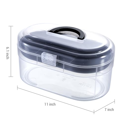 Image of MyGift 11 x 7 Inch Clear Plastic Arts & Crafts Storage Case, Round Portable Container with Black Top Handle and Removable Tray for First Aid Kit or Sewing Supplies