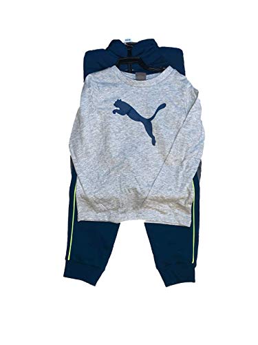 PUMA Little Boy's 3 Piece Outfit Set, Long Sleeve Shirt, Vest, and Pants (XXS - 3/4, Teal/Grey)