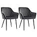 SONGMICS Esszimmerstühle, 2er Set, Sessel, Loungesessel, mit Armlehne, Bezug aus Samt, Sitzbreite 49 cm, bis 110 kg belastbar, Metallbeine, für Esszimmer, Küche, grau-schwarz LDC087G02