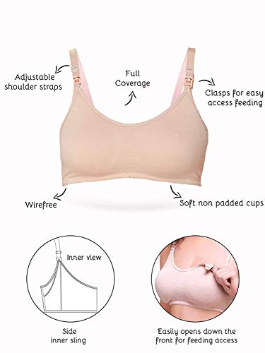 Image of Inner Sense Organic Cotton Bamboo Nursing Bra for Women I Non Padded Feeding Bra with Keyhole Back and Wire Free I Maternity Innerwear with Full Coverage (Combo Pack)
