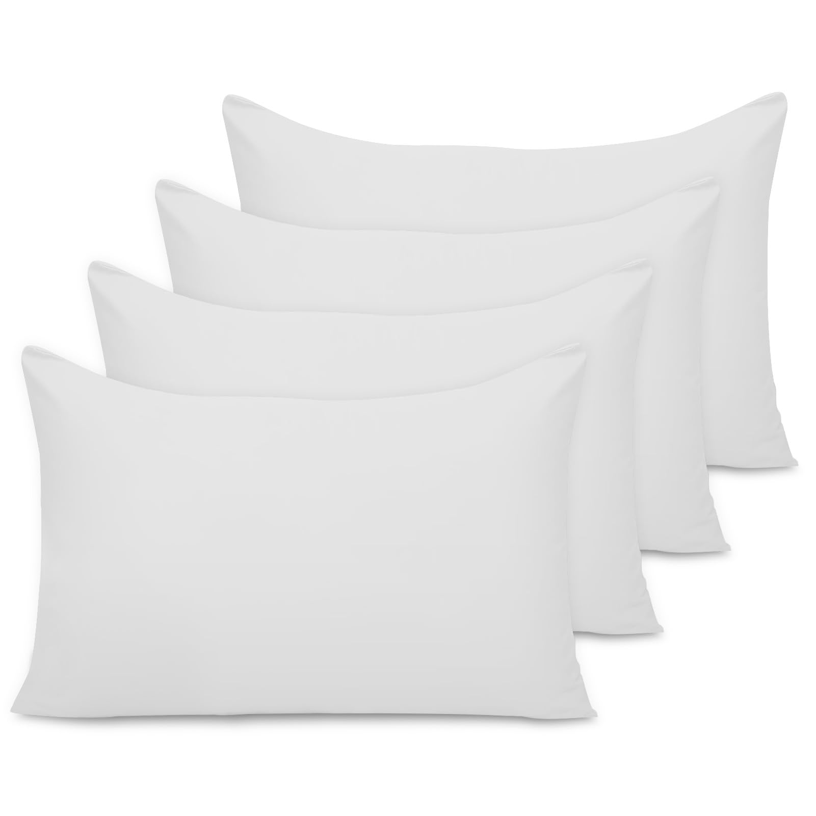 Pamposh White Pillow Cases 4 Pack - Standard Size 50 X 75 Cm - Double Brushed Premium Microfibre Envelope Closure Pillow Covers - Hypoallergenic Pillowcases Set Of 4 (, 50 X 75 (Pack Of 4))