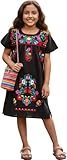 YZXDORWJ Girl Mexican Embroidered Dress Traditional Floral Short Sleeve (G20BK-120)
