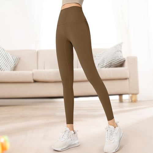 Legging de yoga marron extensible : confort galbant taille haute