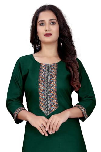 Kurti Designs: Beautiful Green Kurti Set for Sawan 2026 Celebrations 16 Women A-line Cotton Blend Round Neck 3/4 Sleeve Embroidered Kurti...
