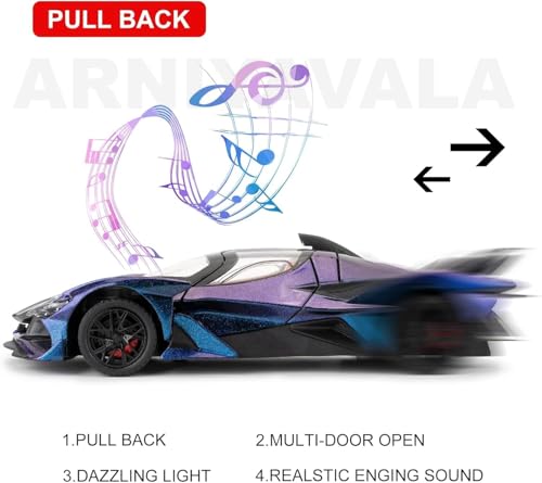 Image of 1 /24 Apollo EVO Alloy Car Model Pull Back Function with Realistic Sound & Bright LED Lights Perfect Toy Car for Kids & Collectors (Purple)