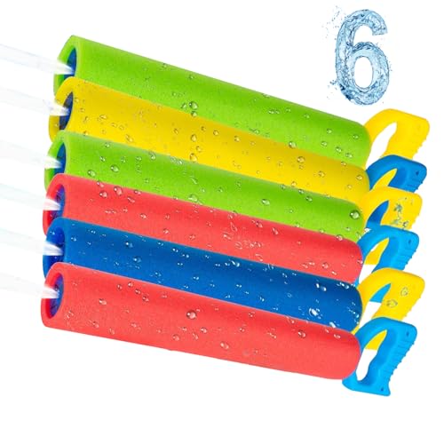Water Guns, 6-Pack Foam Blaster Squirt Toys – Lightweight, 11m Range, Noodle Design – Outdoor Summer Toys for Kids & Adults – Pool, Garden, Beach Play Fun