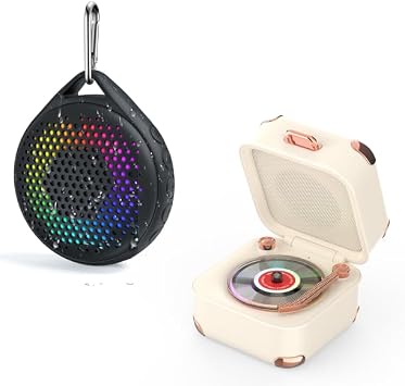 Blutooth Speakers, Shower Speaker & Vinyl Speaker, Colorful Lights, TF Card