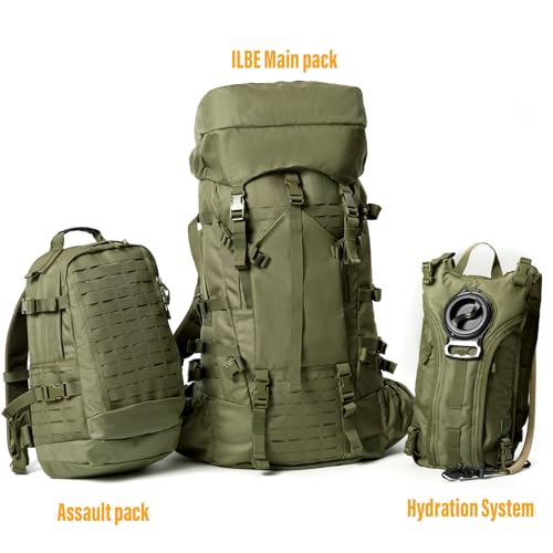 Image of MT Military Army Large Rucksack with Detacheable Assault Backpack Hydration Pack Shoulder Straps and Waist Belt Metal Frame | Detacheable