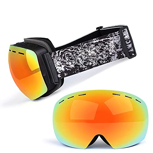 Gafas de esquí Jueshanzj con protección 100% UV marco negro rojo verdadero y cinta elástica