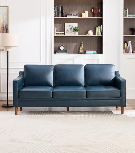 Image of Kingfun 80 inch Faux Leather Sofa, 3 Seater Couch, Mid Century Modern Couches with Solid Wood Legs for Living Room Bedroom