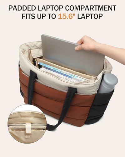 Tote Bag for Women 2PCS, Puffer Quilted Shoulder Bag Handbag with Laptop Compartment Detachable Purse for Travel Gym4