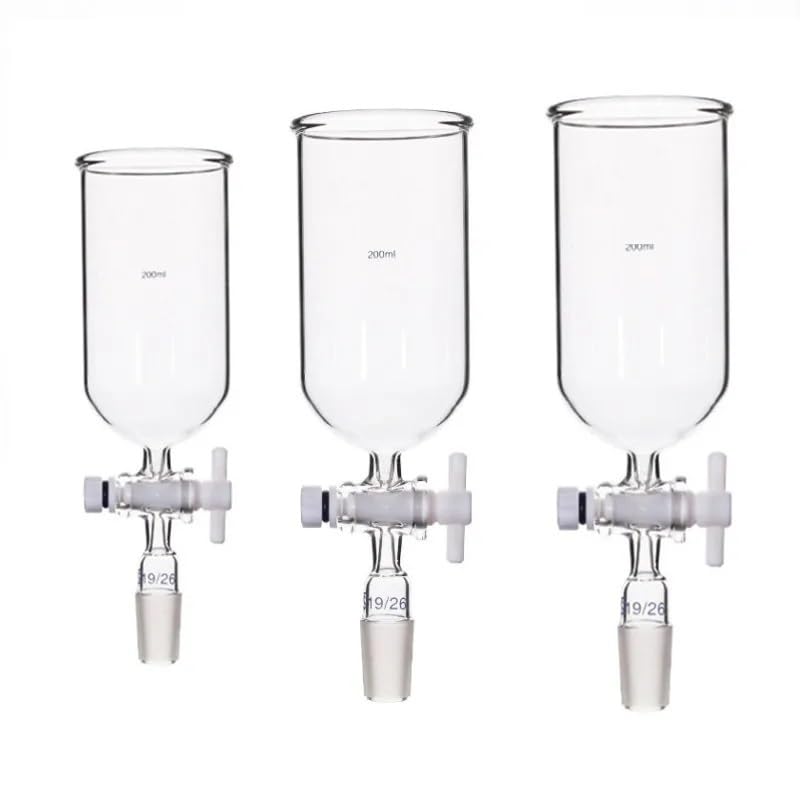 Clear Glass Cylindrical Feed Funnel with PTFE Piston - 50ml to 1000ml, Frosted Standard Joint for Lab Use(100ml Joint No.19)