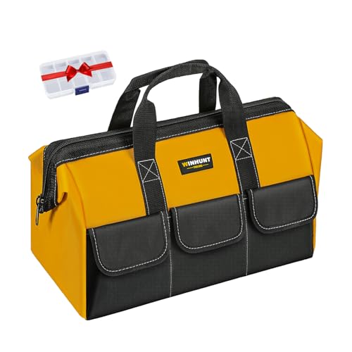 WINHUNT Large Tool Bag, 44 x 25 x 29 cm, 1680D Polyester 6 Pockets Tool Storage Organiser, Ideal for DIY and Craftsmen, Yellow (17 Inches)