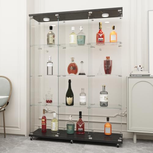 Image of Beauty4U Black Glass Display Cabinet, 12-Shelf Curio Cabinet with LED