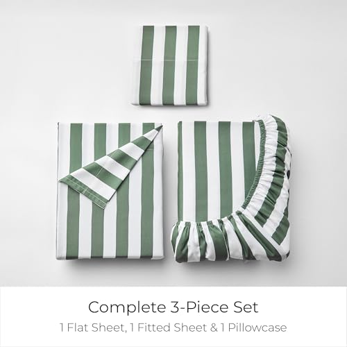Image of Mellanni Twin Sheets Set - 3 PC Iconic Collection Bedding | Hotel Luxury, Extra Soft, Cooling Bed Sheets - Wrinkle, Fade, Stain Resistant (Twin, Oxford Stripe Sage)