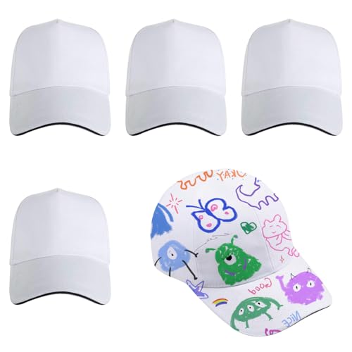 guobinZH Kappe Kinder Weiß 5 Stück Verstellbare Baseballcap Baumwolle Kinder Kappen zum Bemalen Sport Baseballmützen Kappe Bastelset für Jungen Mädchen Sommer Outdoor Sports