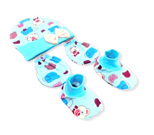 Image of BRANDONN Newborn Baby's Cotton Cap Mitten Bootie Set 0-6 Months, Pack of 1 (0-6 Months)