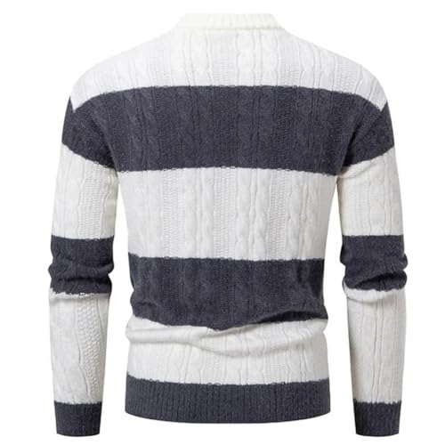 Men’s Patchwork Mock Neck Knit Sweater Fashion Striped Pullover Winter Casual Warm Jumper3