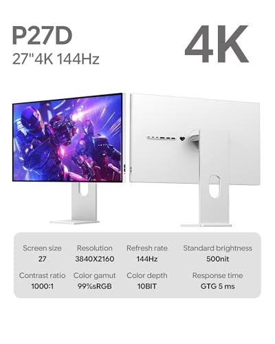 Image of P27D 27'' UHD (3840 x 2160) 4K 144Hz Glossy Monitor, IPS Panel, 10-Bit Color, 99% sRGB, 96% DCI-P3, 163PPI, HDR, Low Blue Light, Eye Care (Minimalist - with Stand x2)