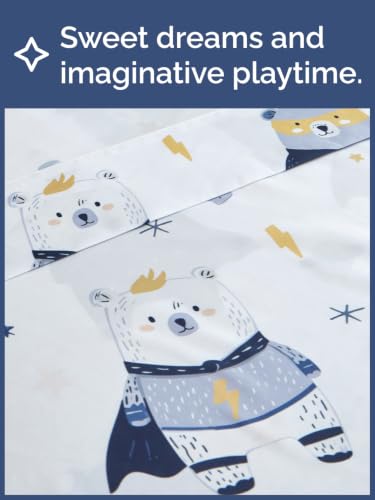 Image of Kids Twin Size Bear Bed Sheets - 3 Piece Kids Bear Sheet Set - Comic Hero Bedding - Ultra-Soft, Cute & Cozy - Breathable & Machine Washable - Wonderful Brave Bed Set for Boys, Girls, Teens & Toddlers