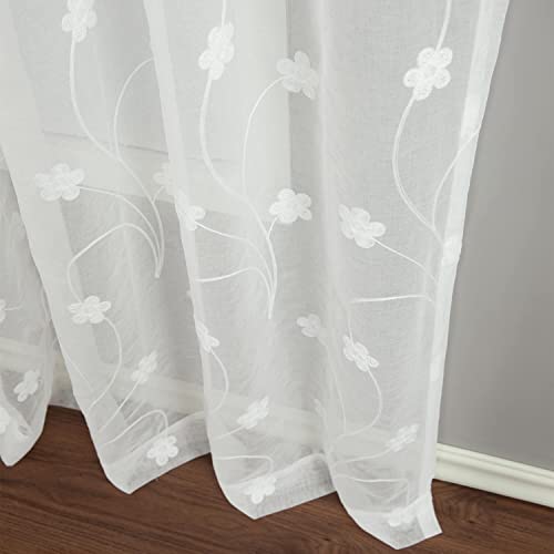 Vogol Semi-Sheer Elegant Embroidered Solid White Rod Pocket Window Curtains/Drape/Panels/Treatment 60 X 96 (Set Of 2) #TOP5
