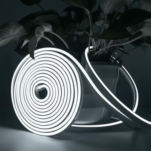 Image of 16.4 Feet LED Neon Strip Lights with 12V Adapter, Waterproof IP65, Silicone Flexible Rope Light for Home Wall Decor | Neon Lights | 5 Meter | Neon Rope Light | (White)